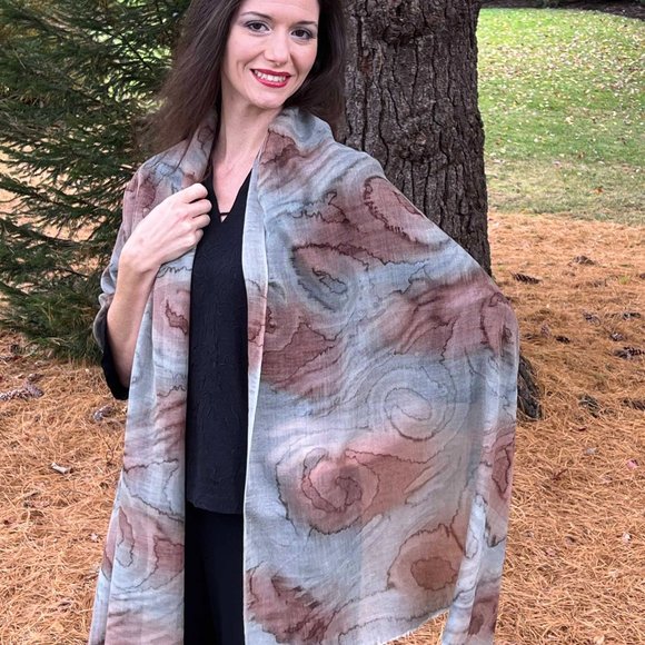 Hand Painted Ombre Watercolor Fine Wool Scarf - Picture 3 of 5